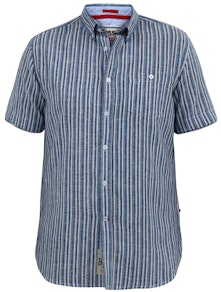 D555 Cambridge Leinen-Mix-Streifen-Kurzarmhemd mit Button-Down-Kragen, blau/marineblau gestreift